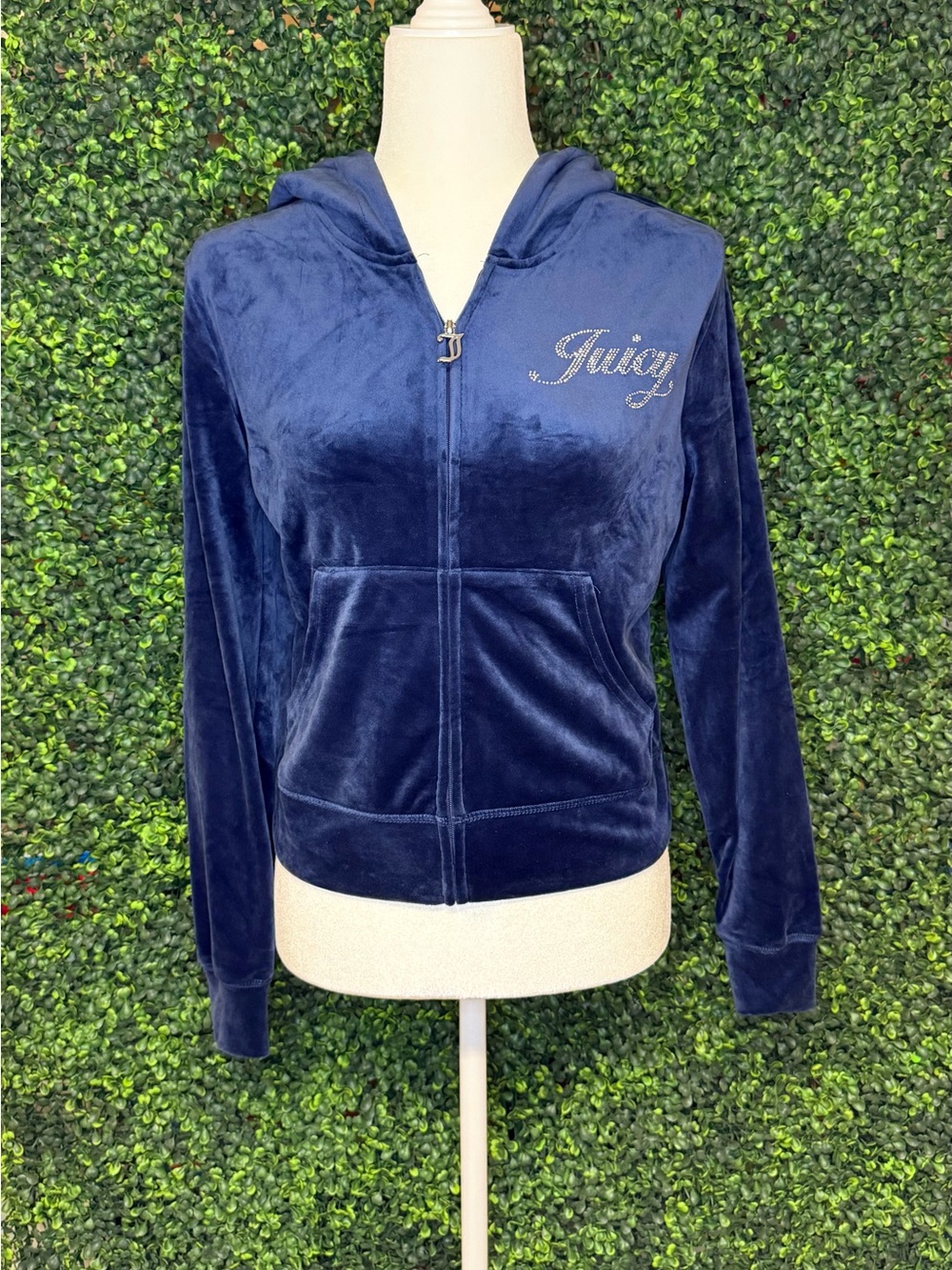 Juicy Couture Atlantis Blue Velour Rhinestone Hoodie L NWT 💎